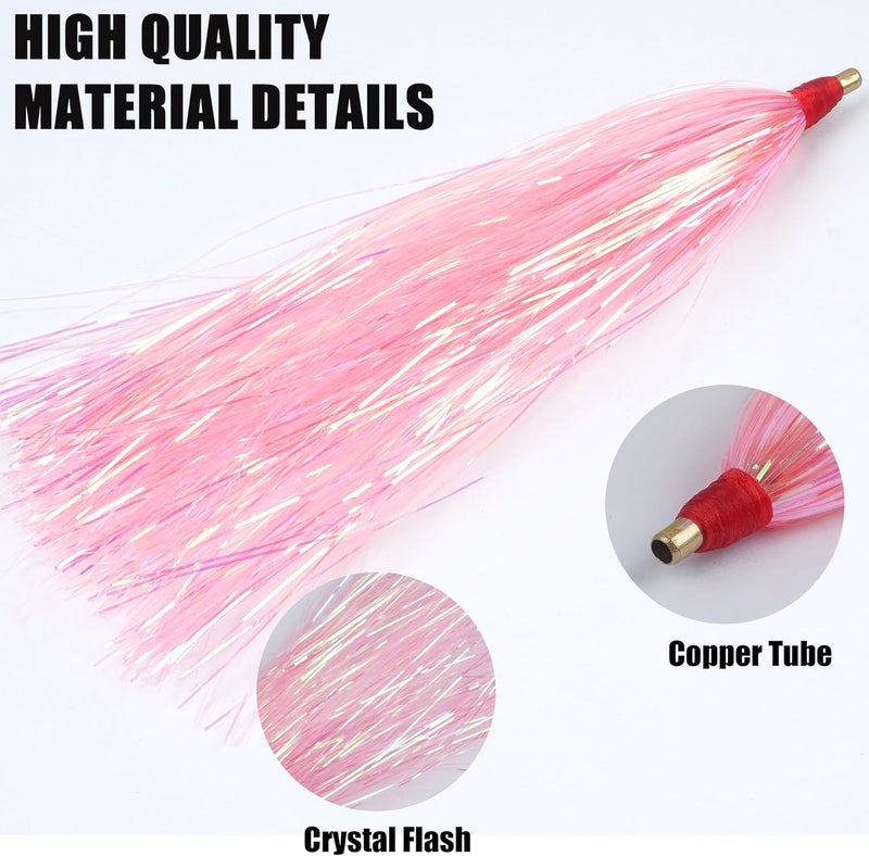 VATEICO Fishing Teasers,Bucktail Teaser Mylar Flash Teaser Tail Rigs Skirts Hair Flounder Fishing Lure Bait Rigs for Saltwater Freshwater - Image 3
